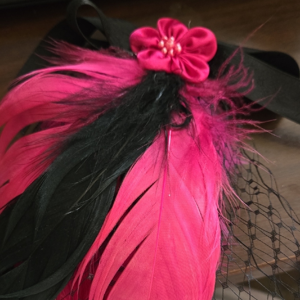 Elegant Black and Pink Feathered Hair Accessory